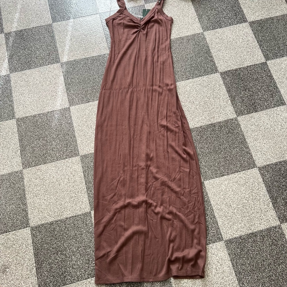 NWT Wild Fable Ribbed Maxi Babycon Dress and Cardigan Set- Brown XS - Picture 5 of 10